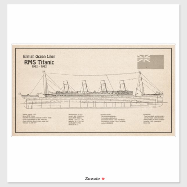 RMS Titanic Ship Blueprint Plans SD Sticker (Sheet)