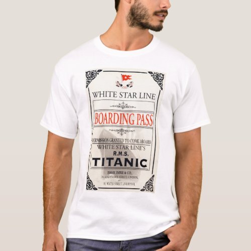 RMS Titanic White Star Line Boarding Pass T_Shirt
