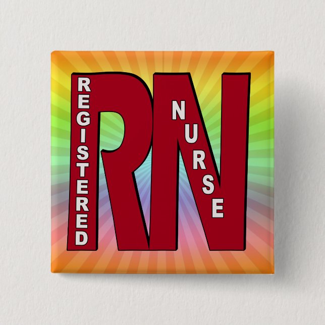 RN BIG RED REGISTERED NURSE PINBACK BUTTON (Front)