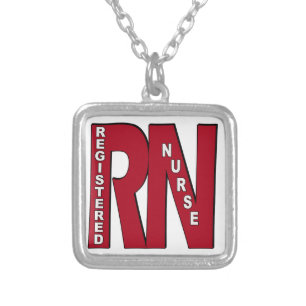 RN BIG RED REGISTERED NURSE SILVER PLATED NECKLACE