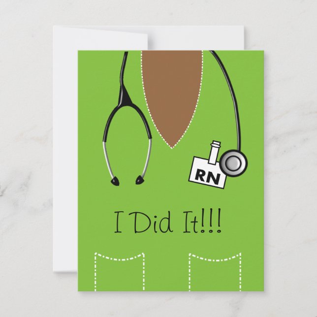 RN Black Nurse Graduation Invitation Scrub Lime #9 (Front)