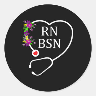 Rn Bsn Registered Nurse Nursing Floral Stethoscope Classic Round Sticker