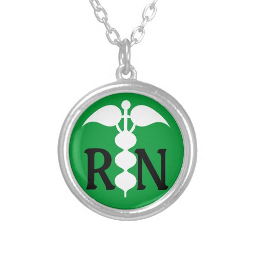 RN Caduceus Medical Icon Stylized Silver Plated Necklace