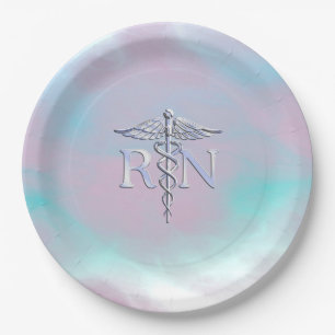 RN Caduceus Medical Mother Pearl Decor Paper Plates