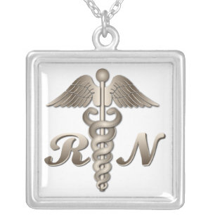RN Caduceus Silver Plated Necklace