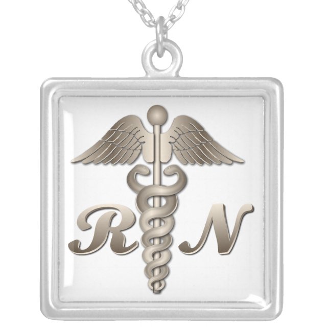 RN Caduceus Silver Plated Necklace (Front)
