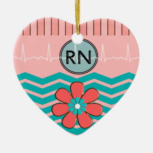 RN Chevron Pattern Pink and Blue Ceramic Ornament