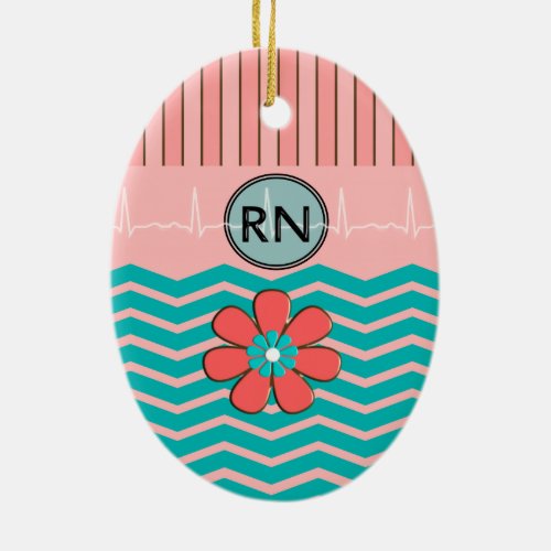 RN Chevron Pattern Pink and Blue Ceramic Ornament