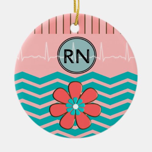 RN Chevron Pattern Pink and Blue Ceramic Ornament