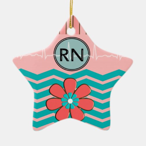 RN Chevron Pattern Pink and Blue Ceramic Ornament