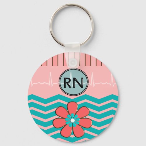 RN Chevron Pattern Pink and Blue Keychain