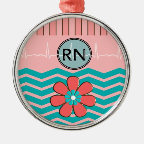 RN Chevron Pattern Pink and Blue Metal Ornament