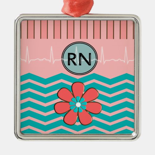 RN Chevron Pattern Pink and Blue Metal Ornament