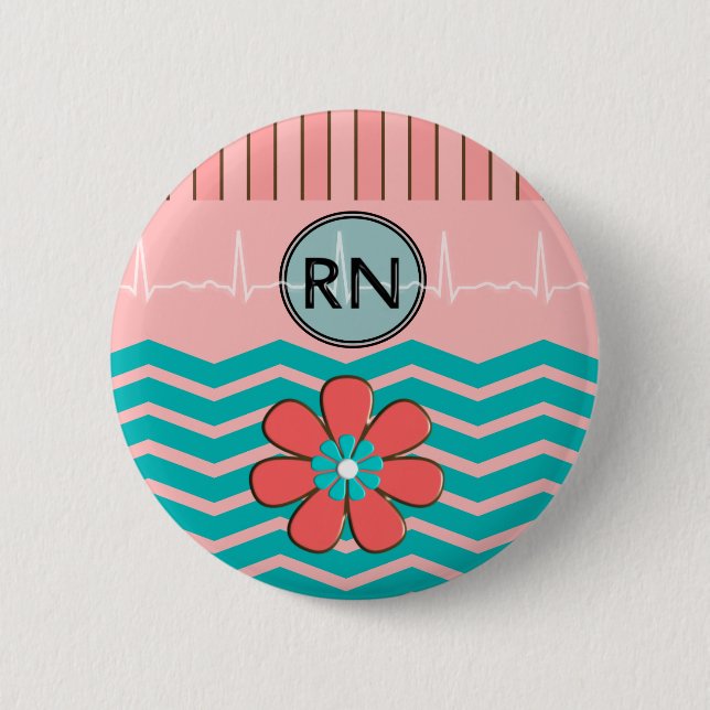 RN Chevron Pattern Pink and Blue Pinback Button (Front)