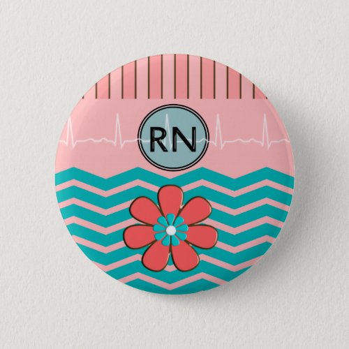 RN Chevron Pattern Pink and Blue Pinback Button