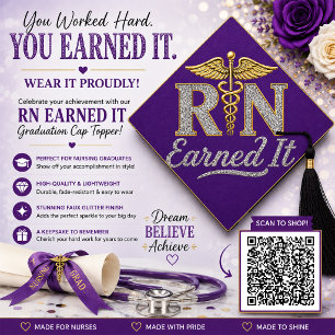 RN Earned It Faux Glitter Nursing Graduation Cap Topper