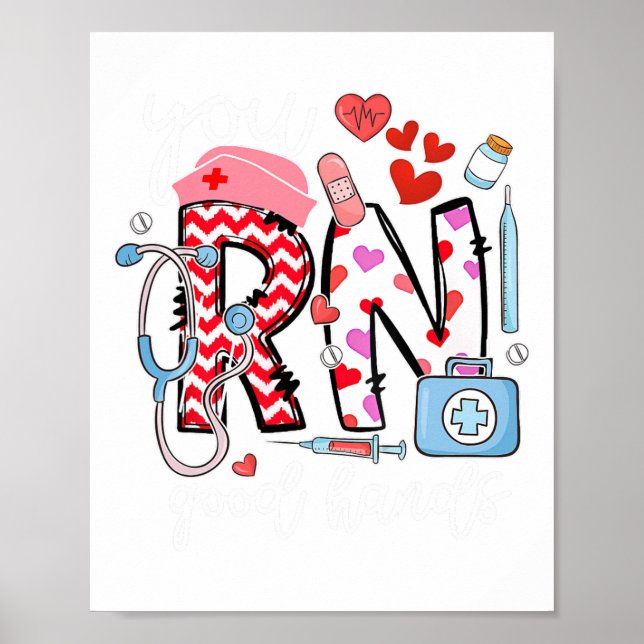 Rn Good Hands Cute Nurse Nursing Student Graduatio Poster (Front)