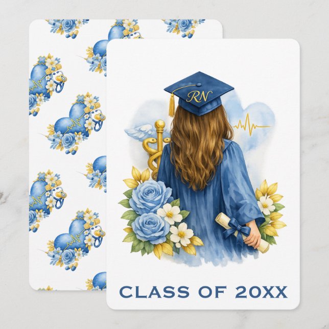RN Graduation Floral Heartbeat Card (Front/Back)