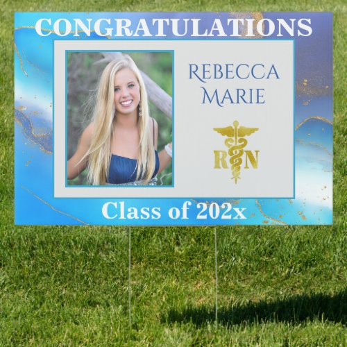 RN Graduation Photo Blue Purple Geode Sign