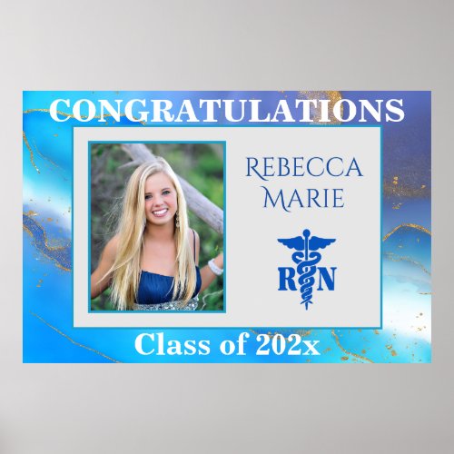 RN Graduation Photo Blue Purple Gold Poster