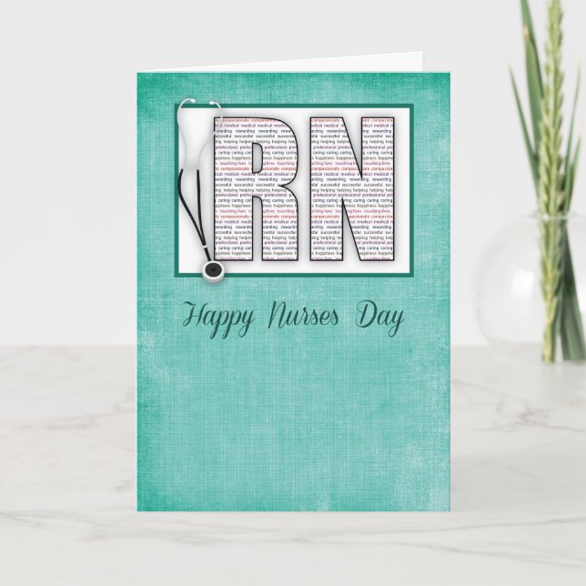 RN Happy Nurses Day in Words, on Green Background Card (Front)