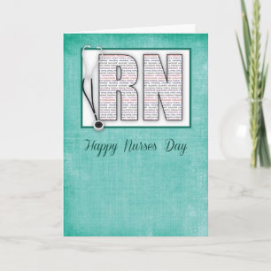 RN Happy Nurses Day in Words, on Green Background Card