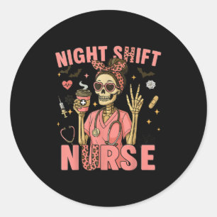 Rn Icu Nurse Skeleton Night Shift Halloween Tee  Classic Round Sticker