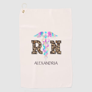 "RN" in Leopard Print- Colorful Medical Logo Golf Towel