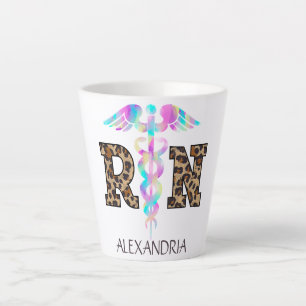 "RN" in Leopard Print- Colorful Medical Logo Latte Mug