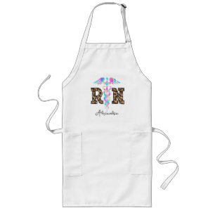 "RN" in Leopard Print- Colorful Medical Logo Long Apron