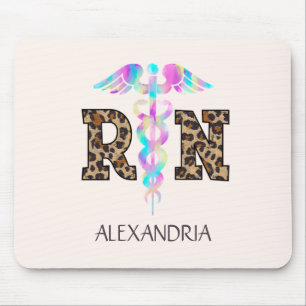 "RN" in Leopard Print- Colorful Medical Logo Mouse Pad