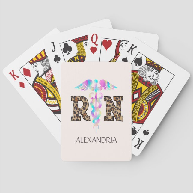 "RN" in Leopard Print- Colorful Medical Logo Poker Cards (Back)
