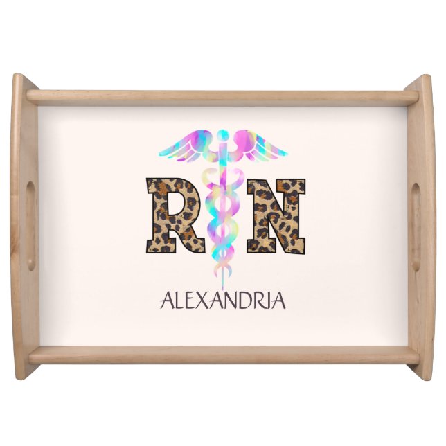 "RN" in Leopard Print- Colorful Medical Logo Serving Tray (Front)