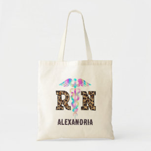 "RN" in Leopard Print- Colorful Medical Logo Tote Bag