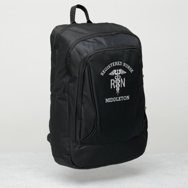 RN Medical Symbol - Silver Port Authority® Backpack (Left Corner)