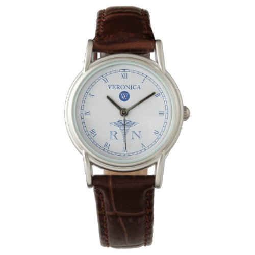 RN Monogram BlueWhite Face Nurse Watch