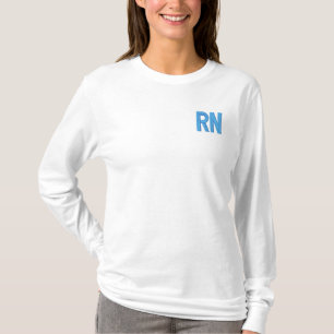 RN Nurse Blue Embroidered Style Minimalist Medical Long Sleeve T-Shirt