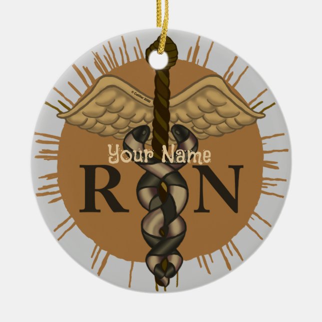 RN Nurse Caduceus Ceramic Ornament (Front)