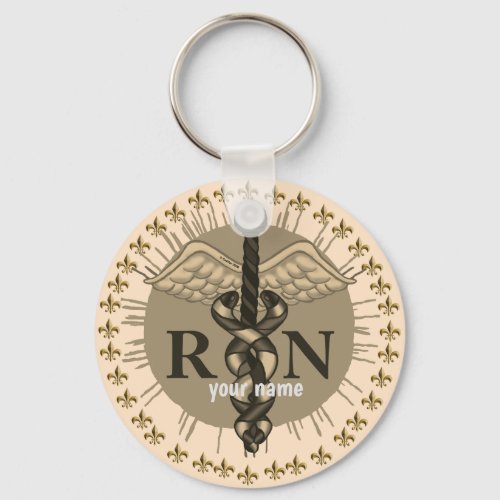 RN Nurse Caduceus custom name keychain 