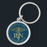 RN Nurse faux gold caduceus Blue Personalized Keychain<br><div class="desc">Customize the text: name,  class year and background color. RN abbreviation can be removed if desired.</div>