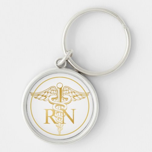 RN Nurse faux gold caduceus custom border Keychain