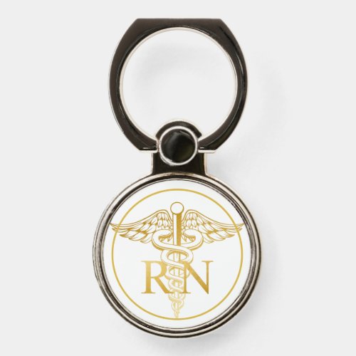 RN Nurse faux gold caduceus custom border Phone Ring Stand