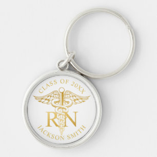 RN Nurse faux gold caduceus Custom Color Keychain