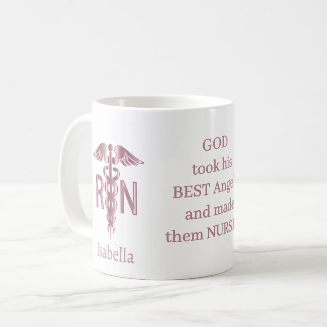 RN Nurse Gift - Personalize - Pink Coffee Mug (Front Left)