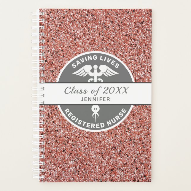RN Nurse Graduation Medical Pink Glitter Name Planner (Front)