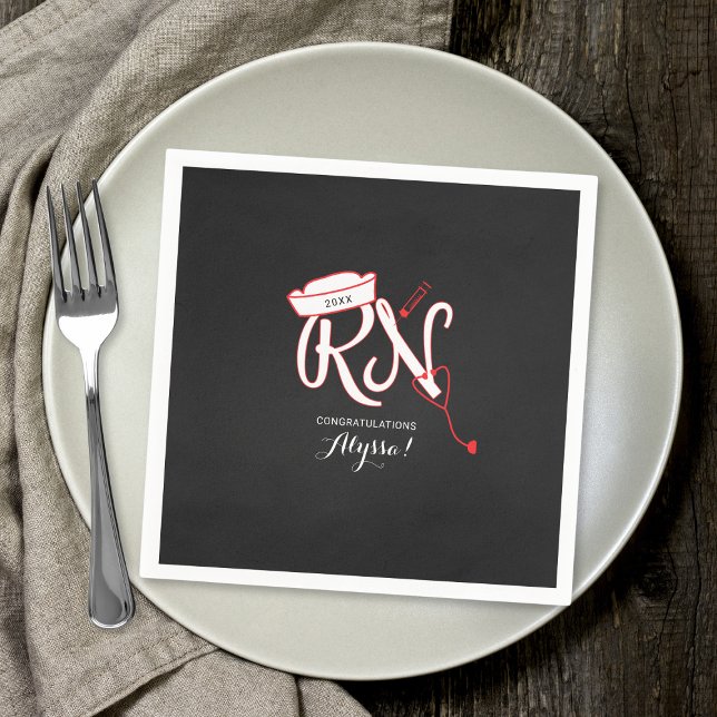 RN nurse graduation party decor, red chalkboard Napkins (Creator Uploaded)