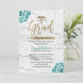 RN Nurse Graduation Party Floral White Marble Invitation (Standing Front)