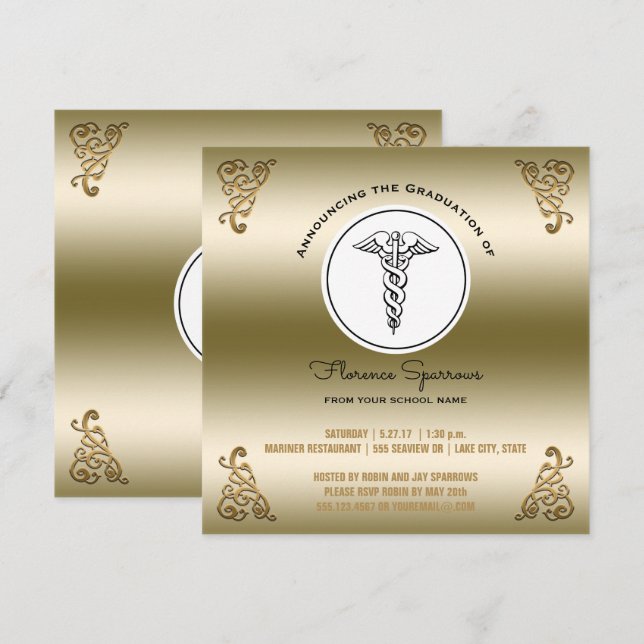 RN Nurse Graduation Party | Gold Pinning Ceremony Invitation (Front/Back)