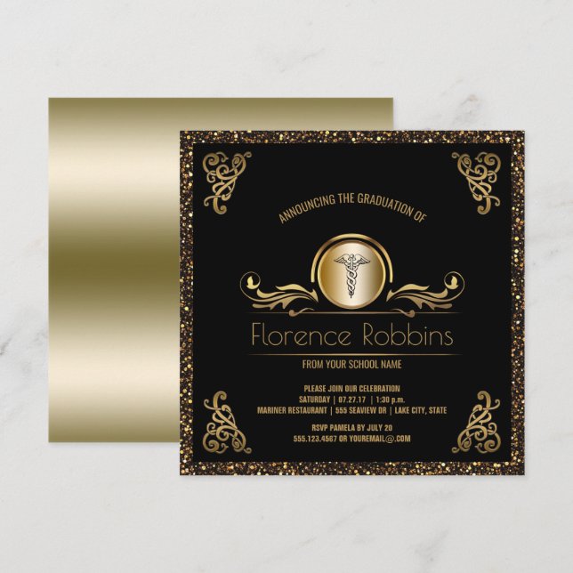 RN Nurse Graduation Party | Gold Pinning Ceremony Invitation (Front/Back)