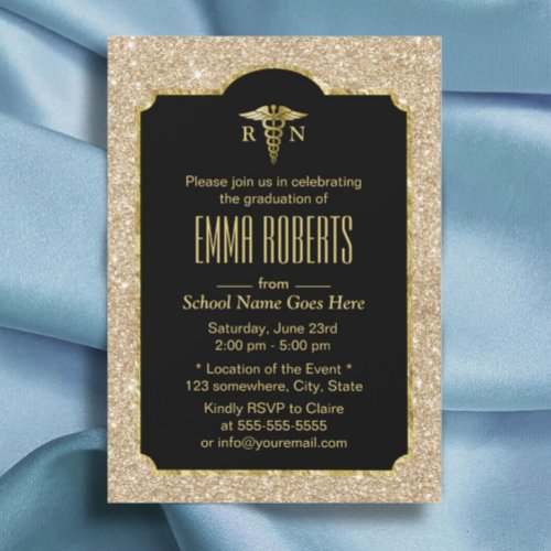 RN Nurse Graduation Party Modern Gold Glitter Invitation